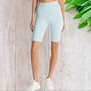 Alice + Olivia Aaron High Waist Biker Shorts in Powder Blue XL